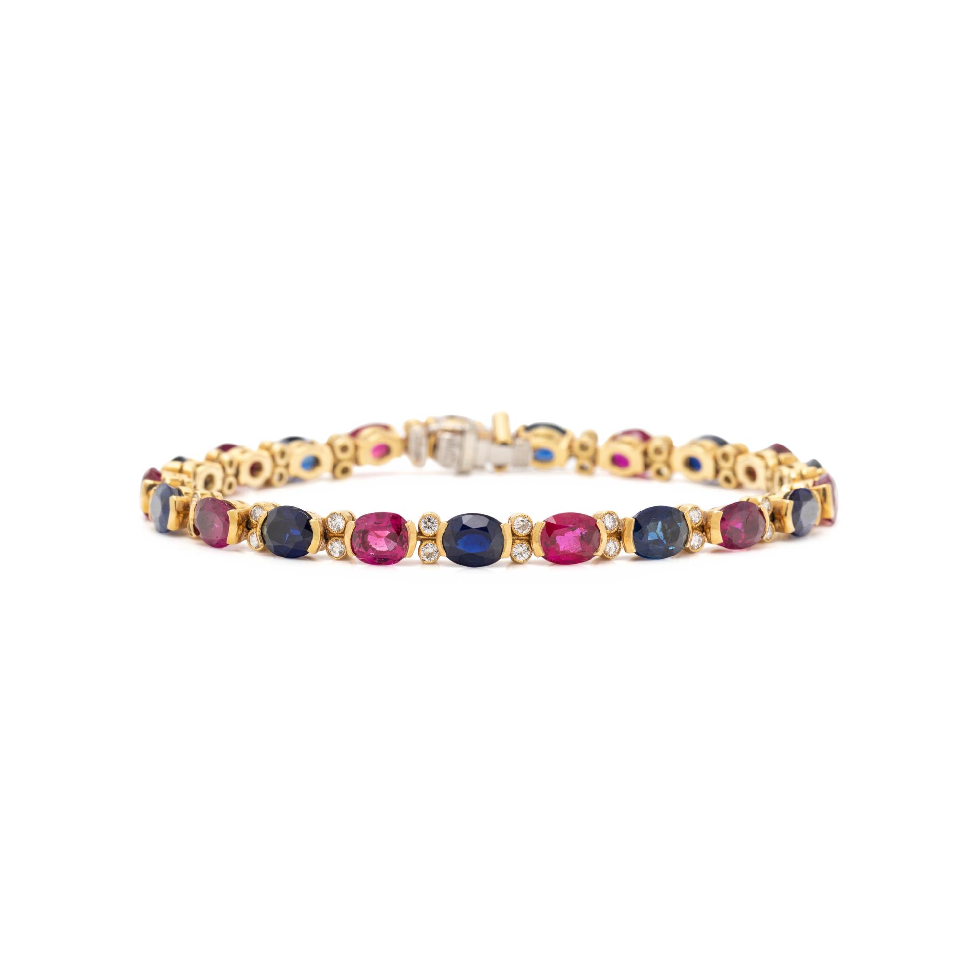 JULIUS COHEN, RUBY, SAPPHIRE AND DIAMOND BRACELET
