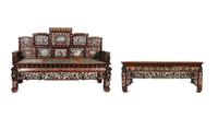 A Chinese Mother-of-Pearl Inlaid Rosewood Settee and a Low Table