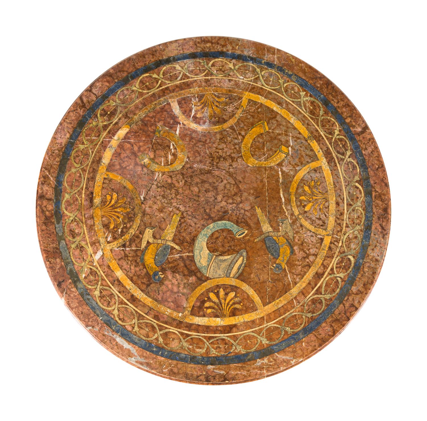 An Italian Baroque Carved Fruitwood Scagliola-Inset Center Table