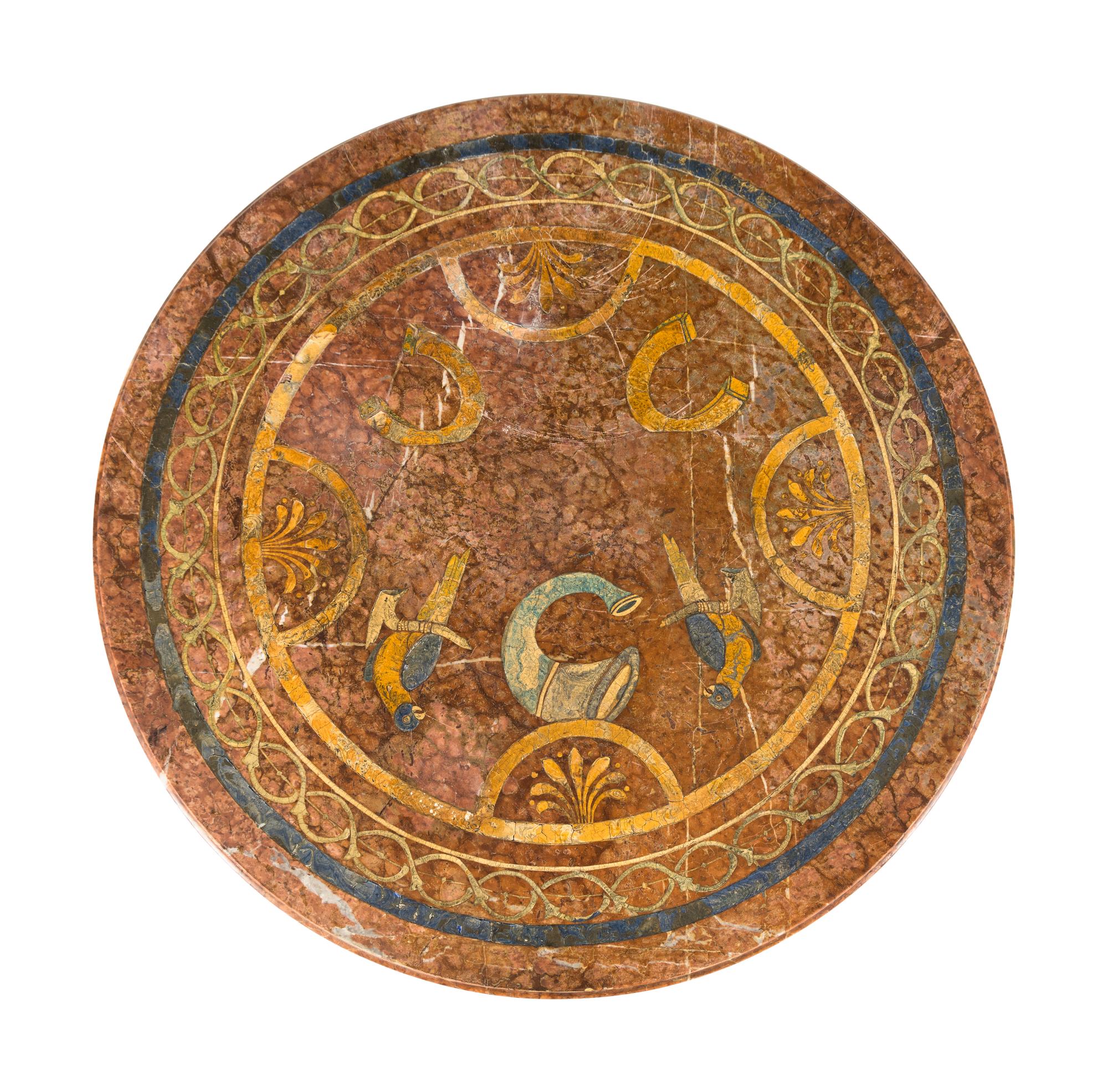 An Italian Baroque Carved Fruitwood Scagliola-Inset Center Table