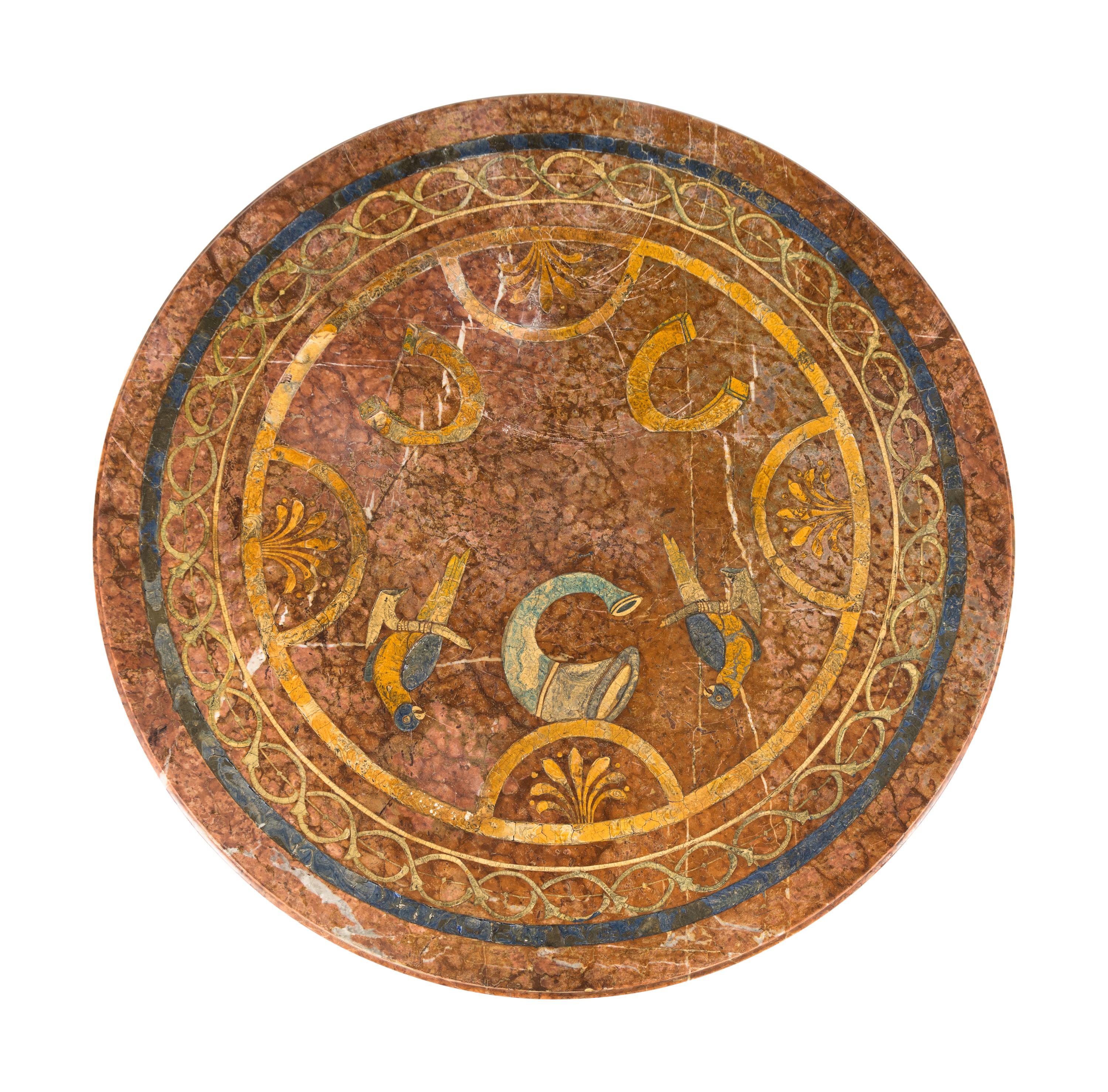 An Italian Baroque Carved Fruitwood Scagliola-Inset Center Table
