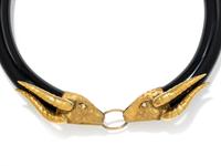 ONYX, YELLOW GOLD AND DIAMOND IMPALA COLLAR NECKLACE