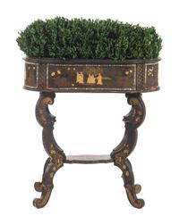 A Victorian Mother of Pearl-Inlaid and Black Japanned Jardinière Stand