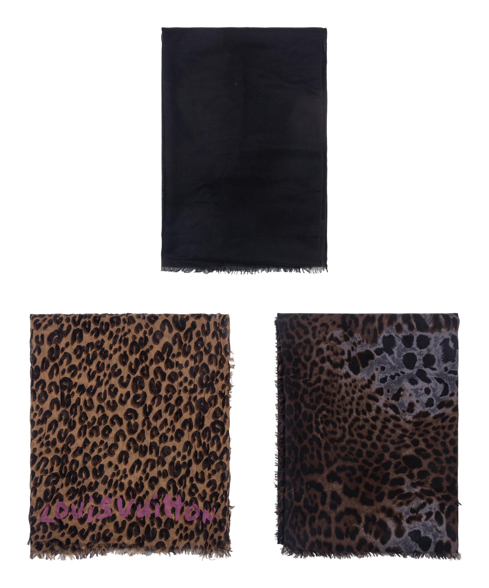 Three Designer Scarves by Yves Saint Laurent, Louis Vuitton, and Salvatore Ferragamo