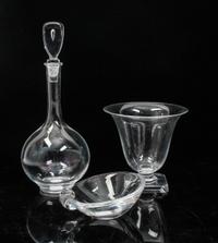 A Collection of Three Steuben Glass Articles Height of tallest 12 inches.