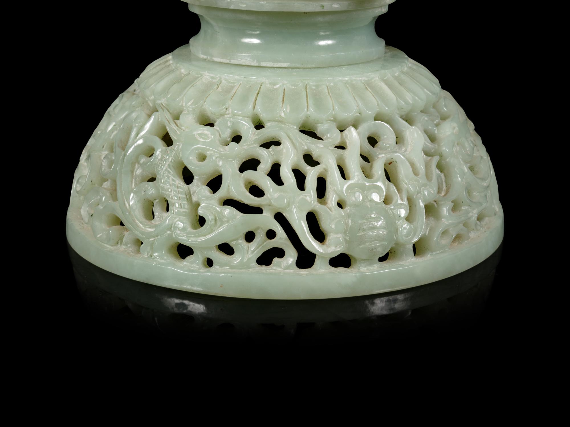A Chinese Celadon Jade Model of a Pagoda