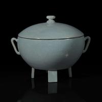 An unusual Chinese pale blue-glazed porcelain vessel with cover 淡蓝釉带盖瓷罐 Xuande mark ???