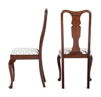 A George III Mahogany Games Table and a Set of Four Queen Anne Style Walnut Dining Chairs