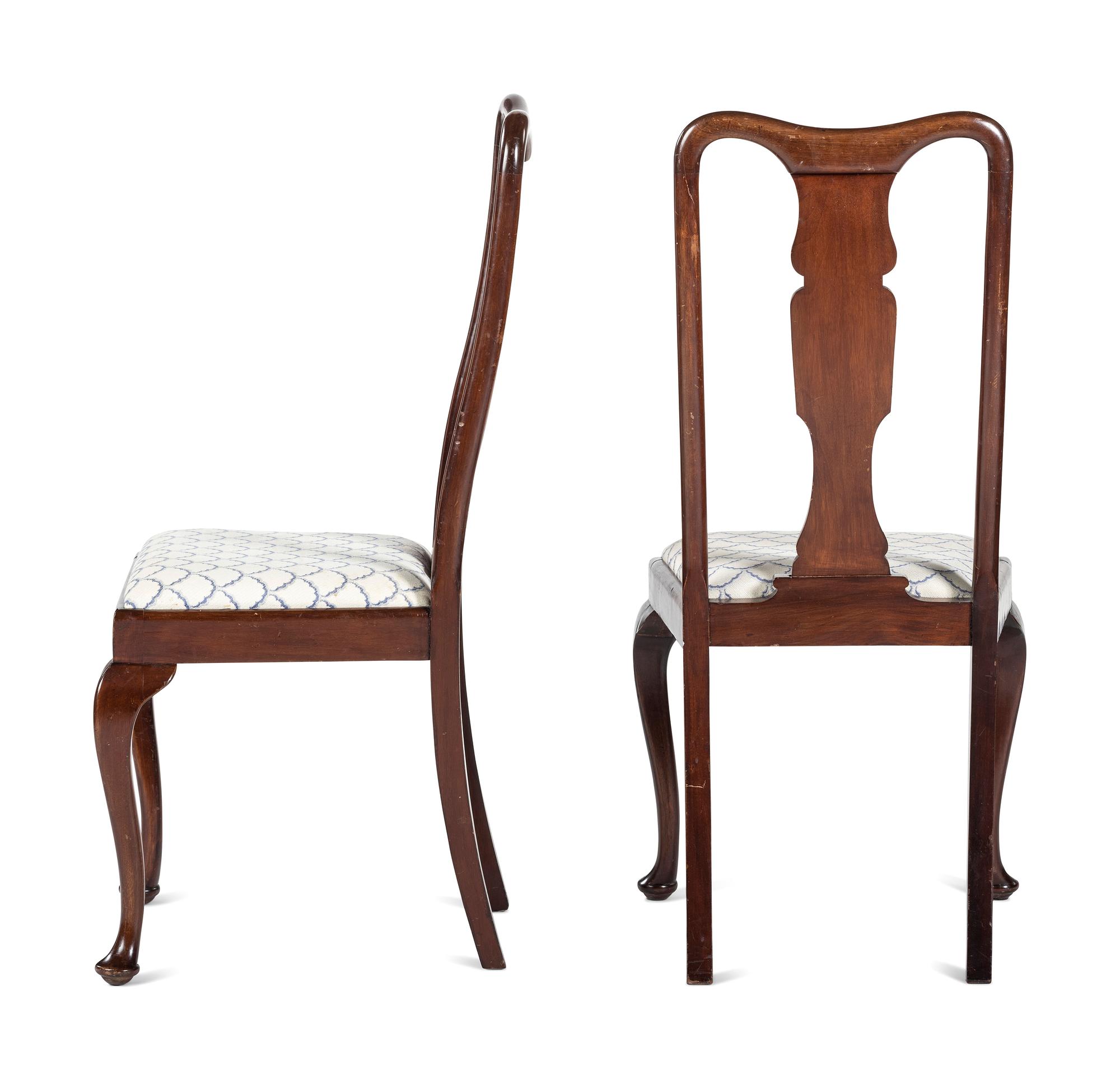 A George III Mahogany Games Table and a Set of Four Queen Anne Style Walnut Dining Chairs
