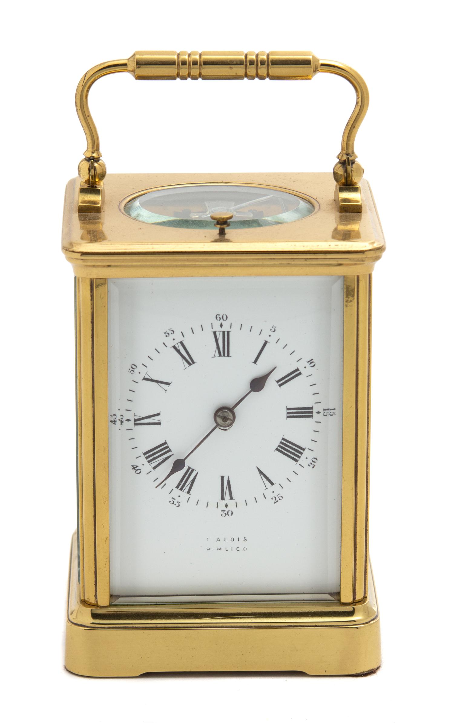 A French Brass Repeater Carriage Clock — RETAILED BY ALDIS, PIMLICO