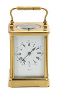 A French Brass Repeater Carriage Clock — RETAILED BY ALDIS, PIMLICO