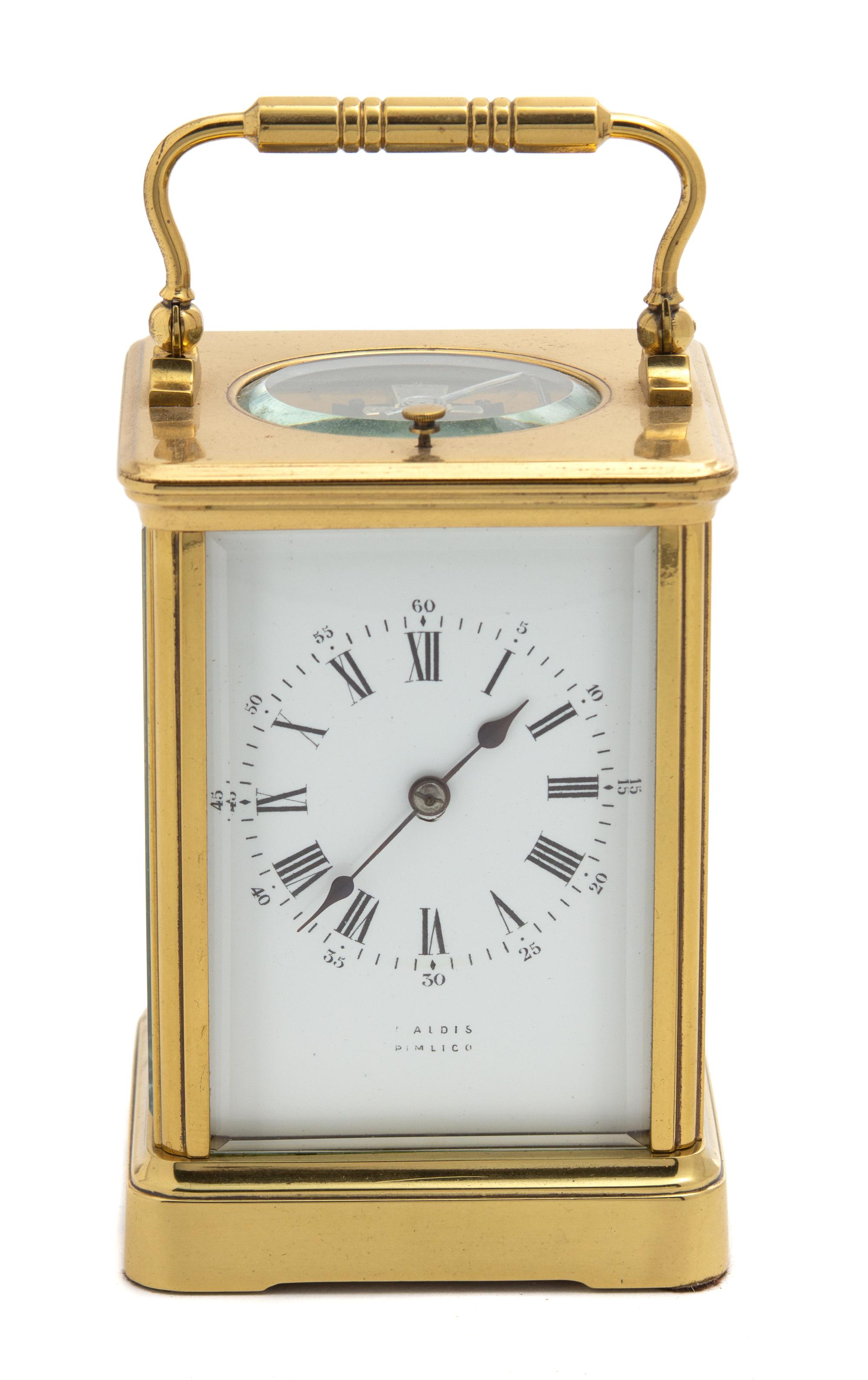A French Brass Repeater Carriage Clock — RETAILED BY ALDIS, PIMLICO