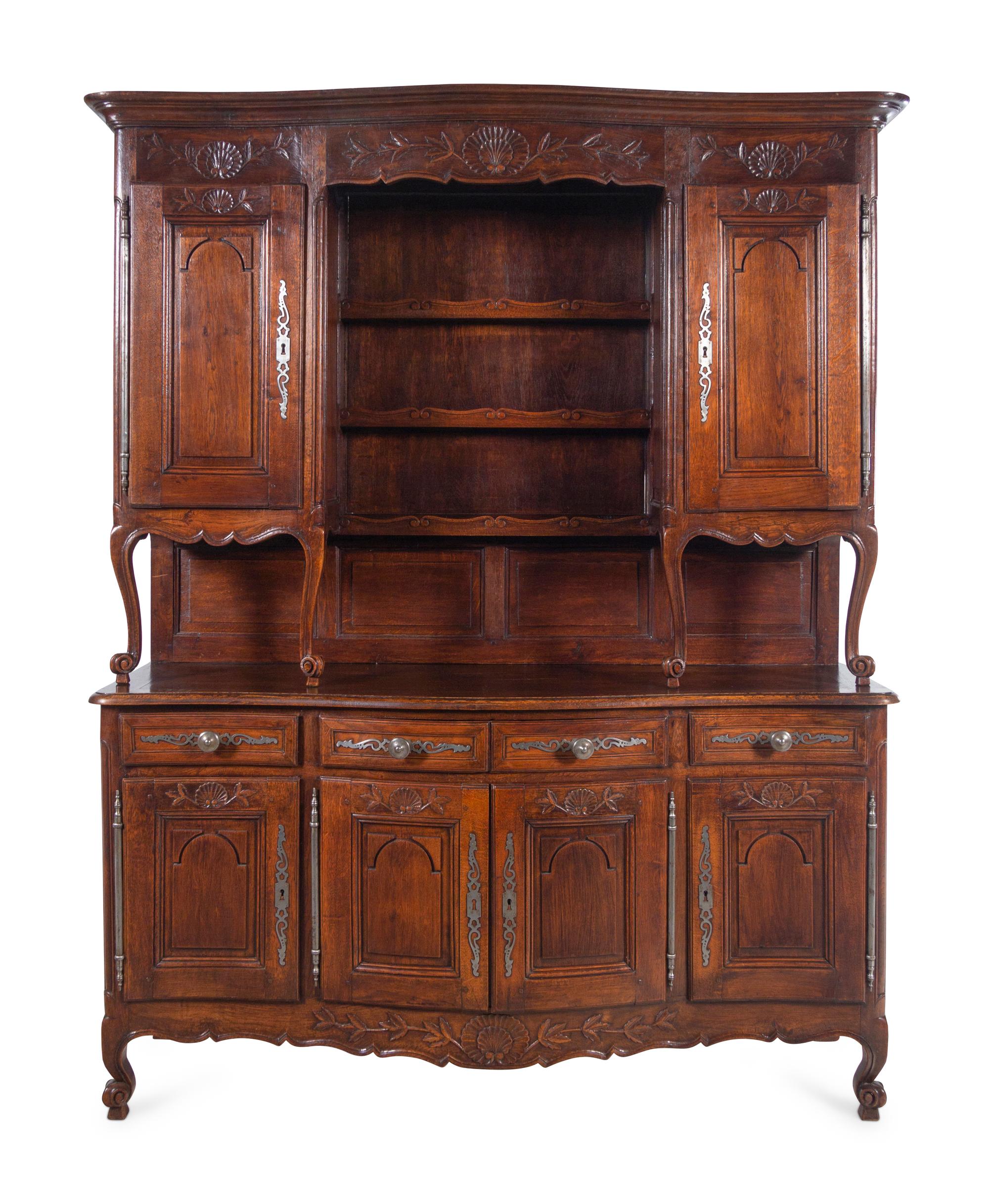 A Louis XV Provincial Carved Walnut Buffet à Deux Corps
