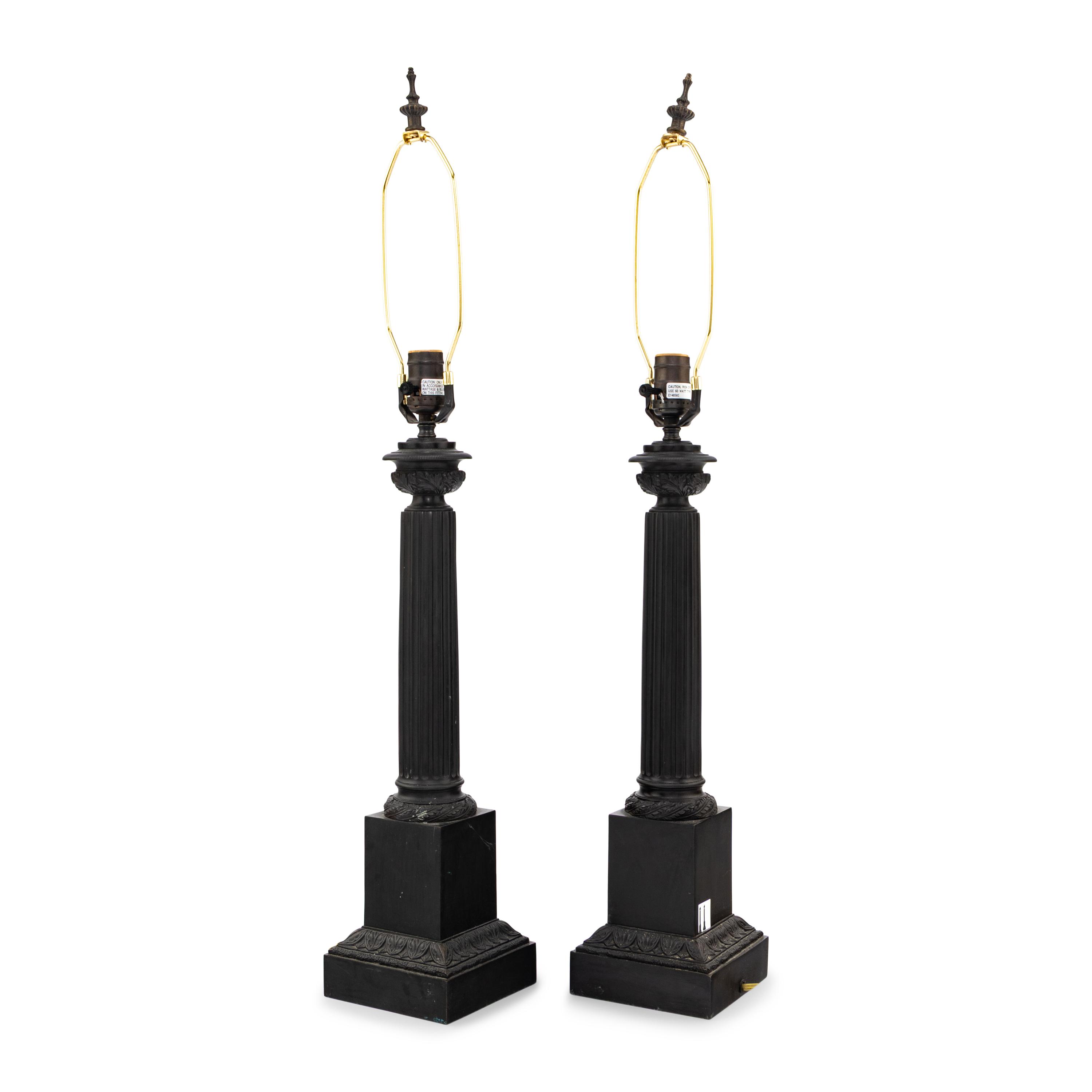 A Pair of Neoclassical Style Patinated Bronze Table Lamps
