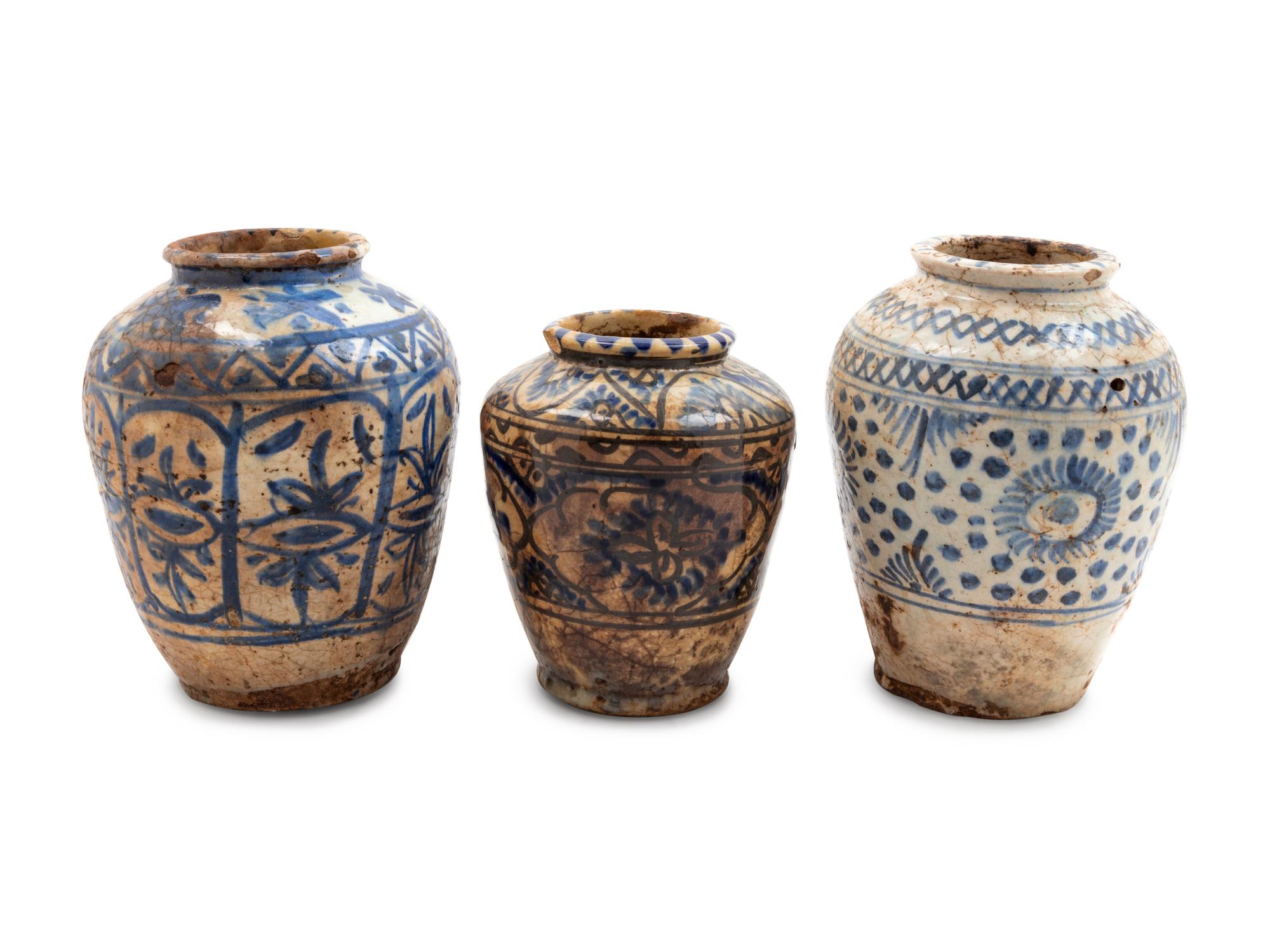 Three Syrian Glazed Pottery Herb Jars