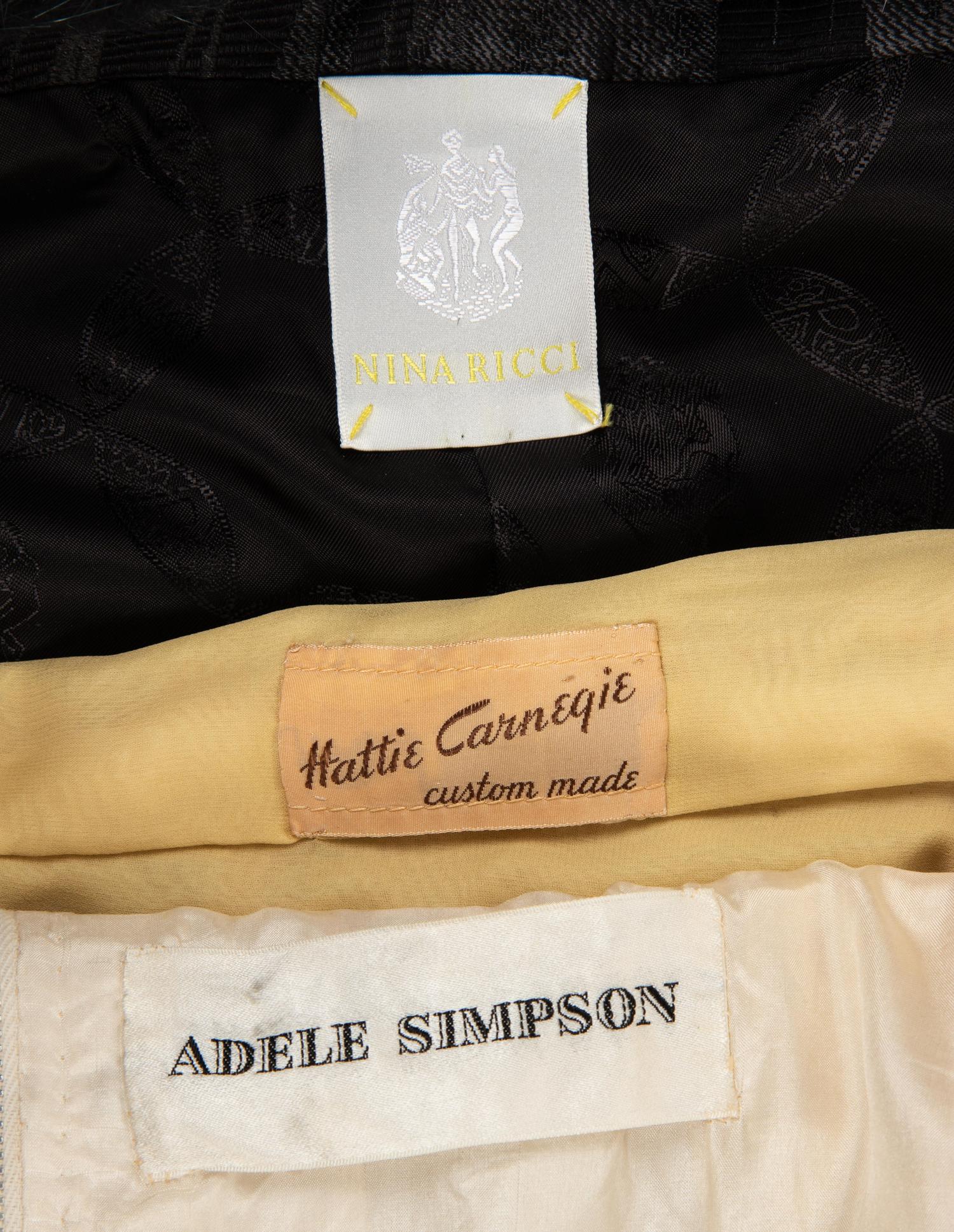 Three Designer Items: Adele Simpson, Hattie Carnegie, Nina Ricci, 1950s-2000s