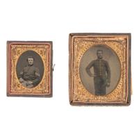 [Civil War] Sixth Plate Tintype of Ira S. Ruland, 8th NY Cavalry, with Ambrotype of a Corporal.
