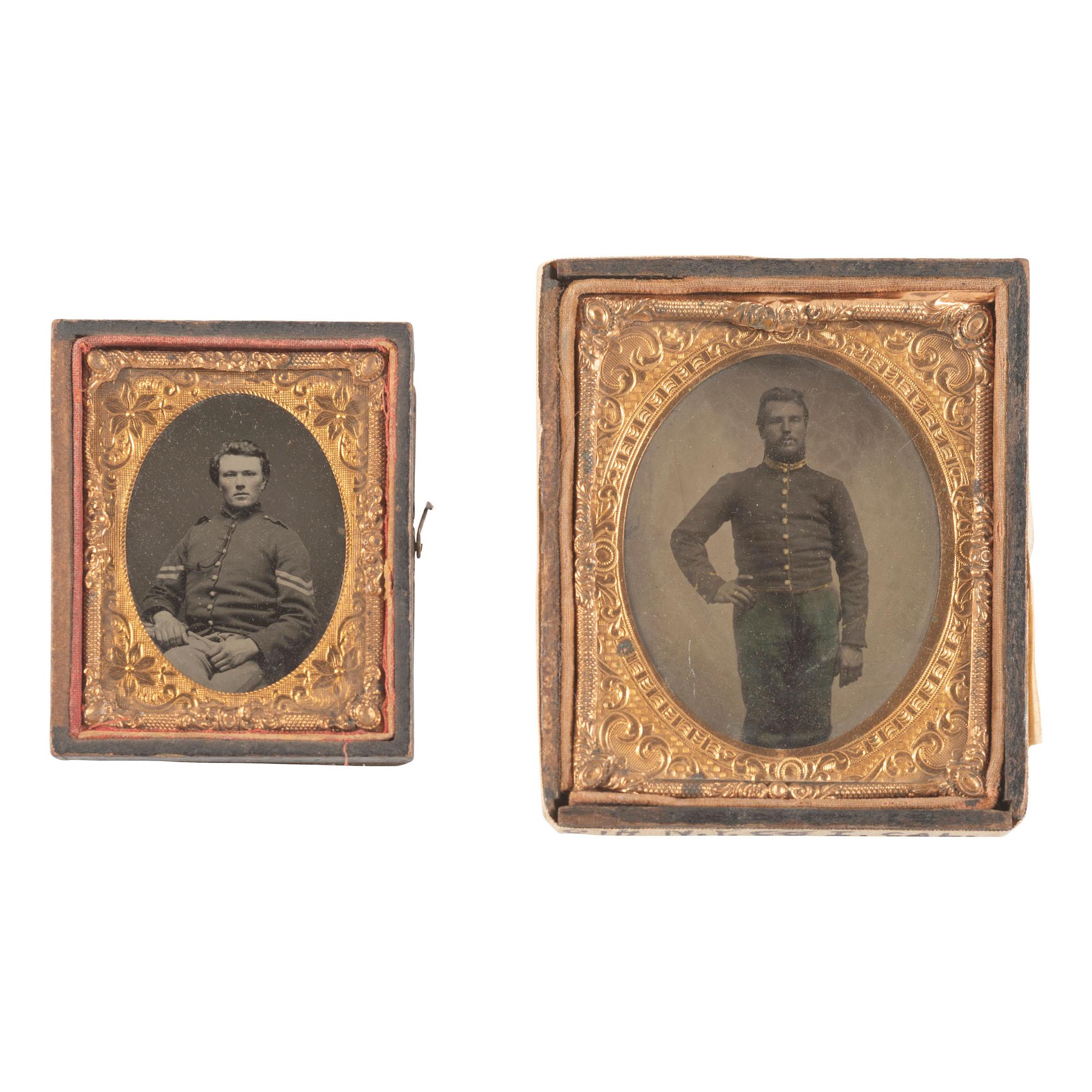 [Civil War] Sixth Plate Tintype of Ira S. Ruland, 8th NY Cavalry, with Ambrotype of a Corporal.