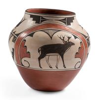 Polychrome Pottery Jar, with Deer and Birds