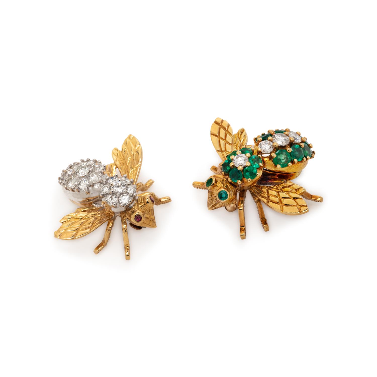 COLLECTION OF YELLOW GOLD AND MULTIGEM BEE BROOCHES