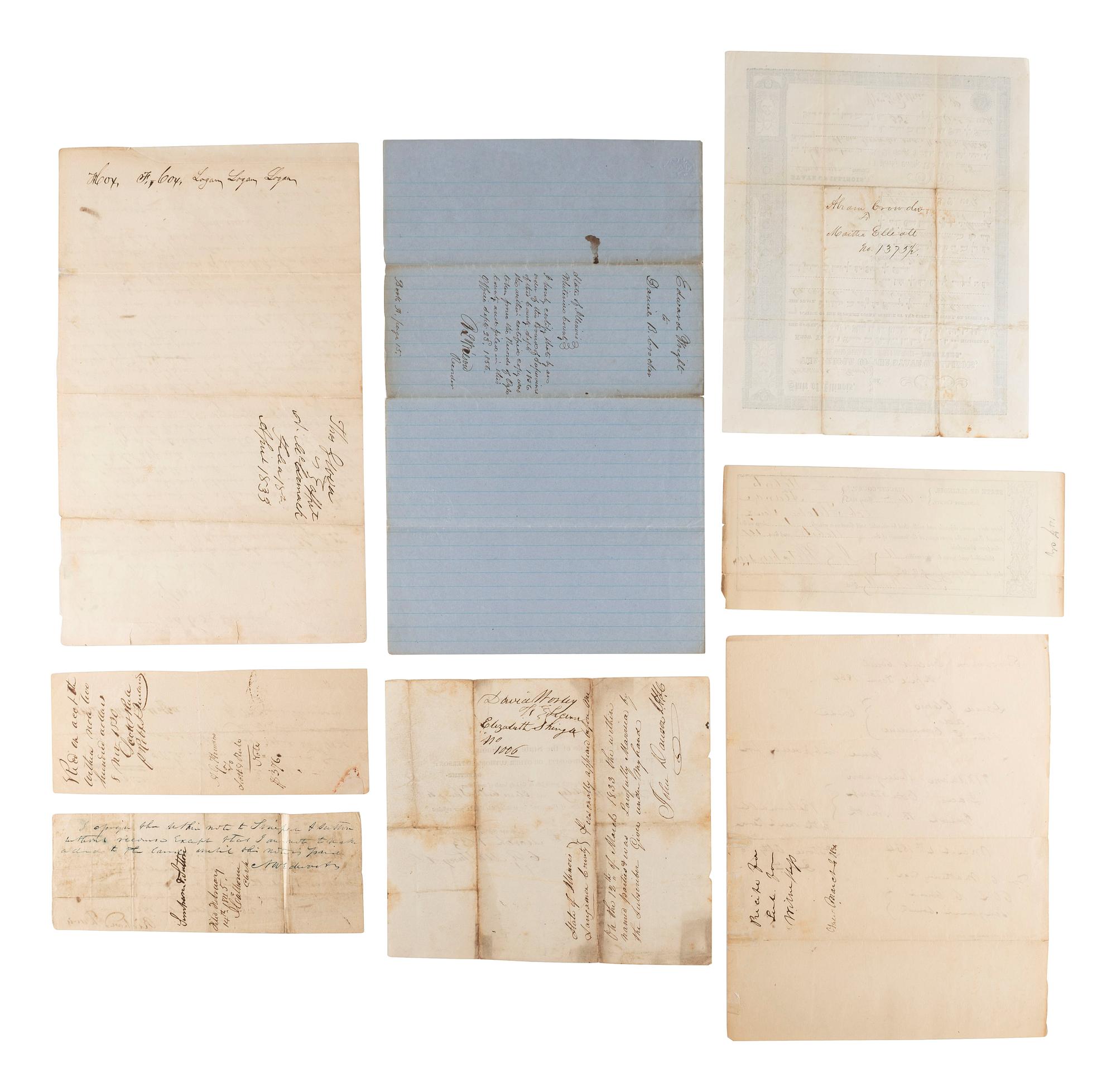 [LINCOLN, Abraham (1809-1865) -- THE LONG NINE]. Documents and autographs from members of "The Long Nine"