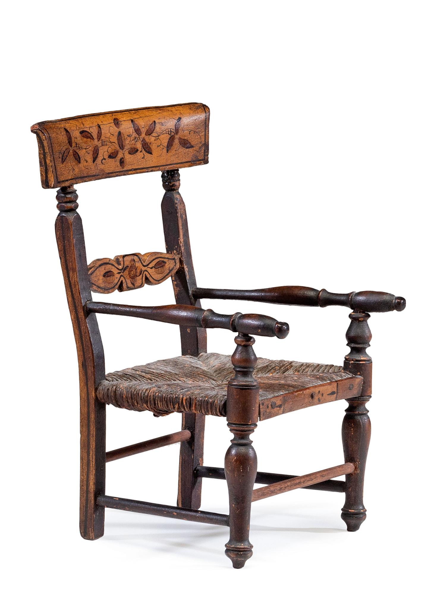 A Classical Miniature Paint-Decorated Rush Seat Fancy Chair
