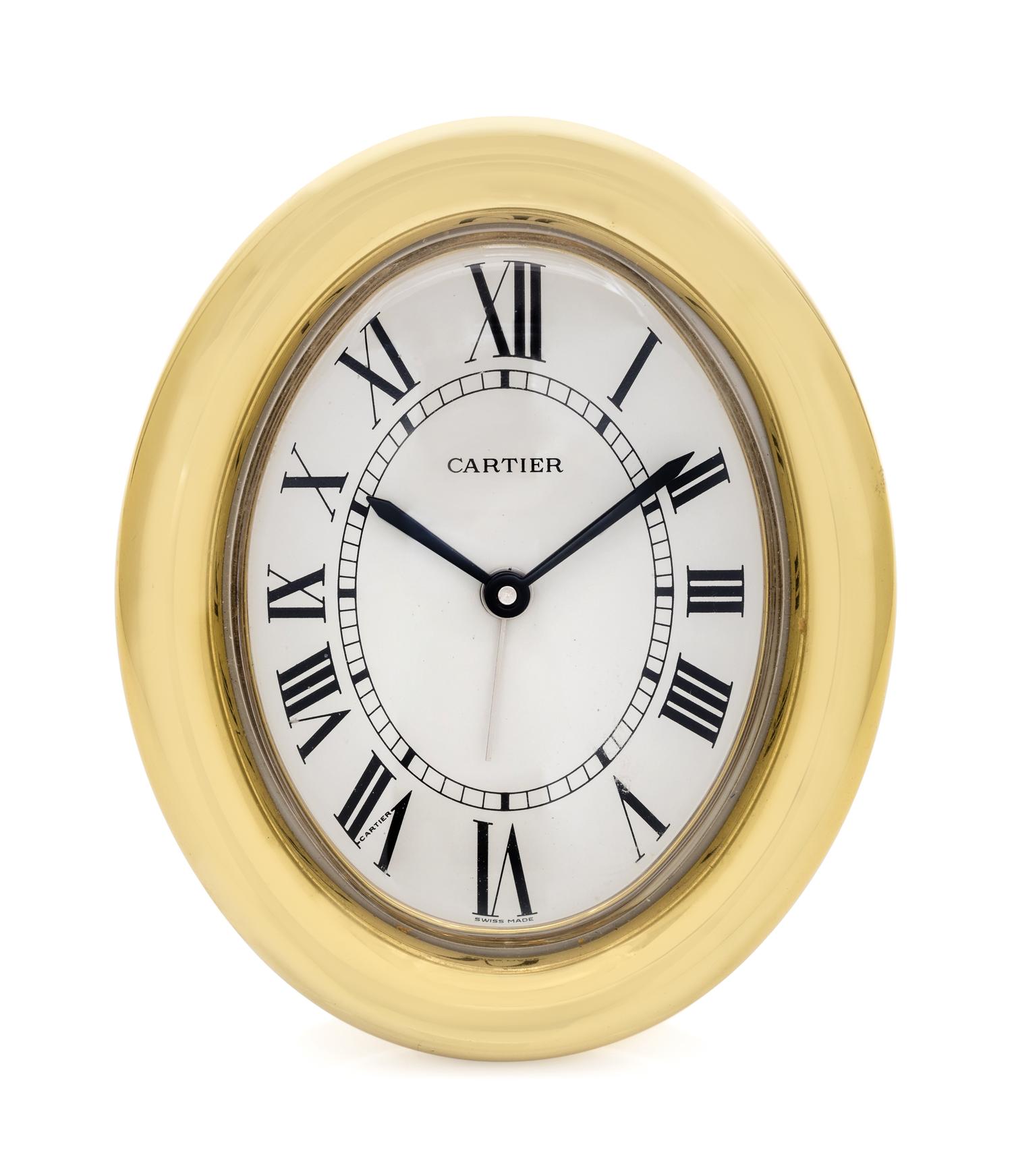 CARTIER, GOLD-PLATED 'BAIGNOIRE' ALARM TABLE CLOCK — 185.00 dwt.