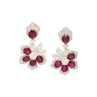 UNHEATED BURMESE RUBY AND DIAMOND FLOWER EARRINGS