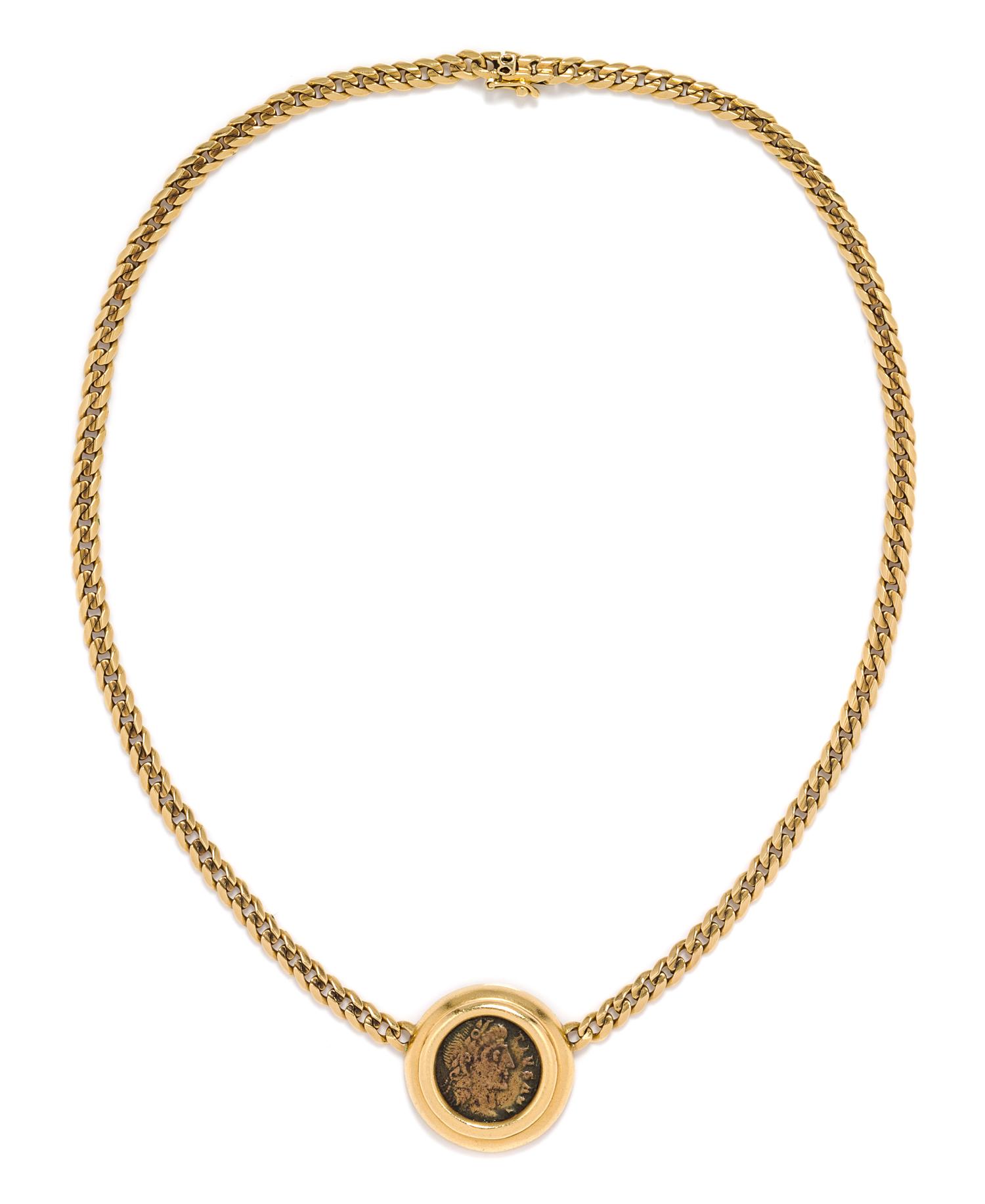 An 18 Karat Yellow Gold and Ancient Roman Coin Necklace, Bulgari, 16.90 dwts.