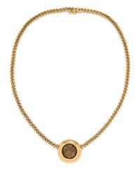 An 18 Karat Yellow Gold and Ancient Roman Coin Necklace, Bulgari, 16.90 dwts.