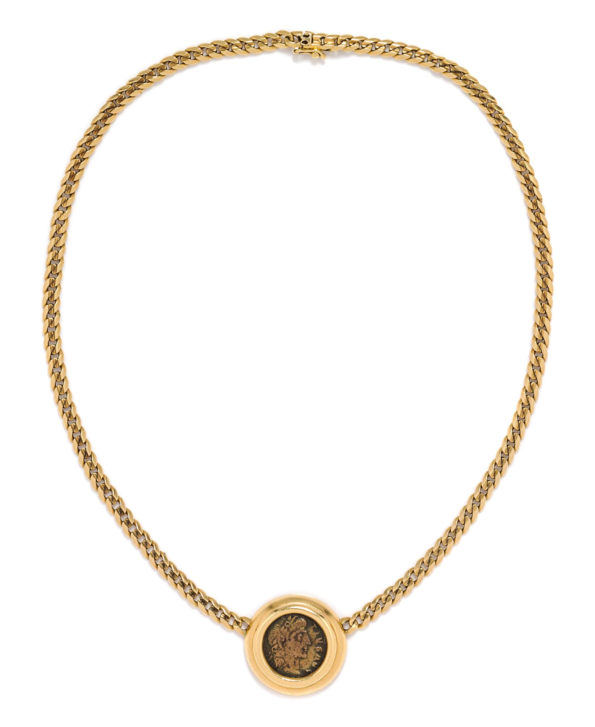 An 18 Karat Yellow Gold and Ancient Roman Coin Necklace, Bulgari, 16.90 dwts.