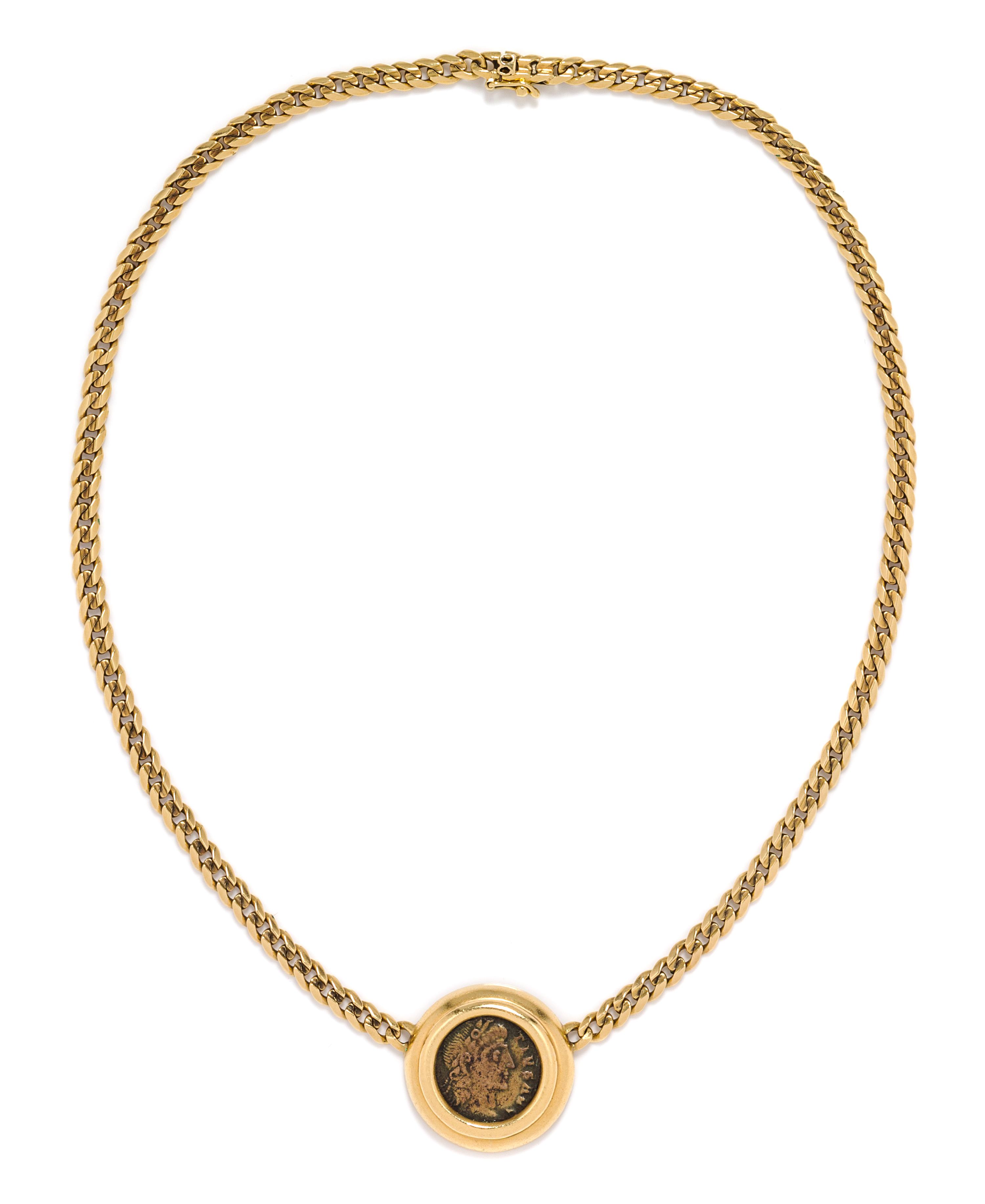 An 18 Karat Yellow Gold and Ancient Roman Coin Necklace, Bulgari, 16.90 dwts.