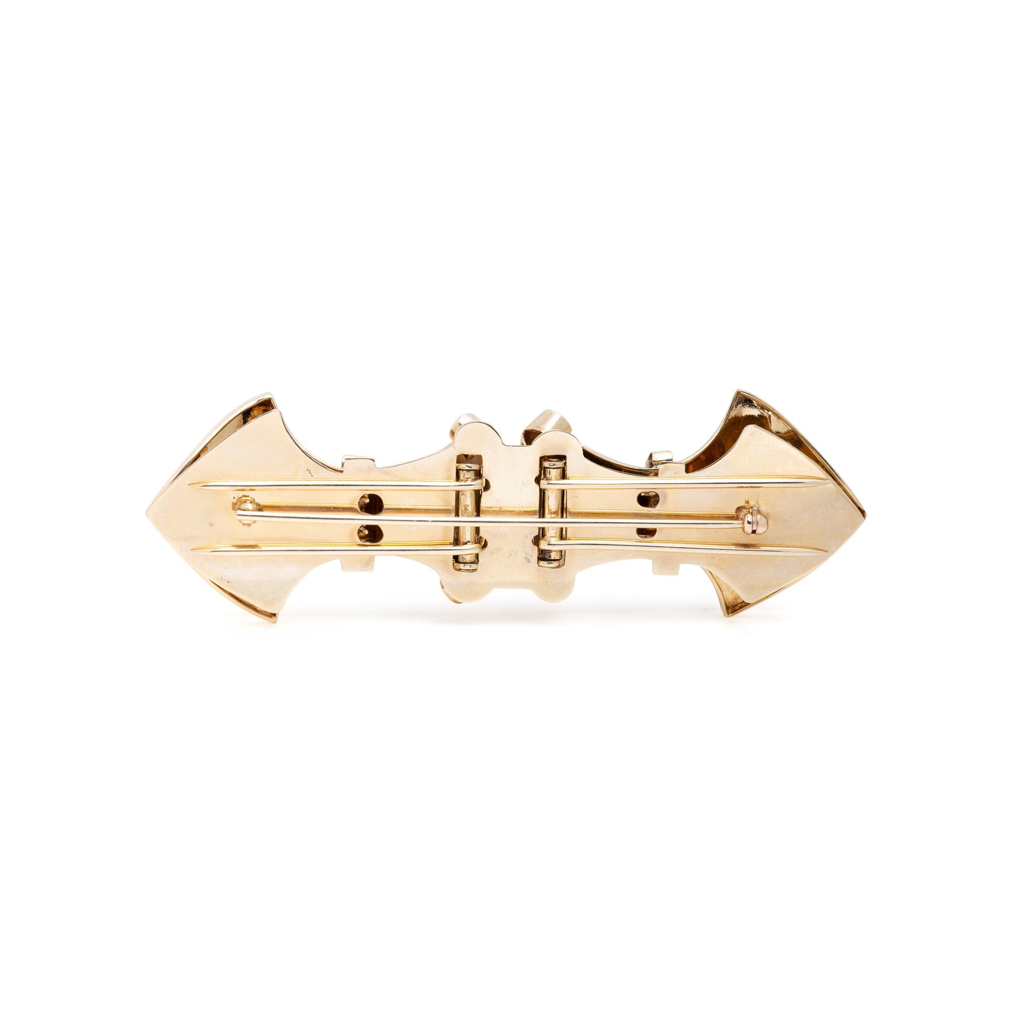 RETRO, YELLOW GOLD AND SAPPHIRE DOUBLE CLIP/BROOCH