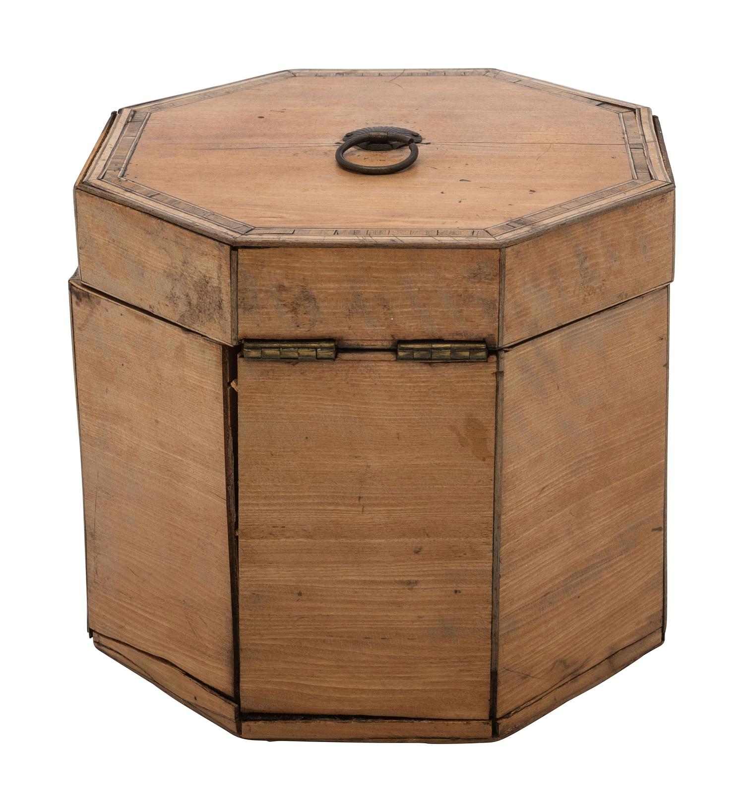 A George III Octagonal Walnut Tea Caddy with Satinwood Inlay