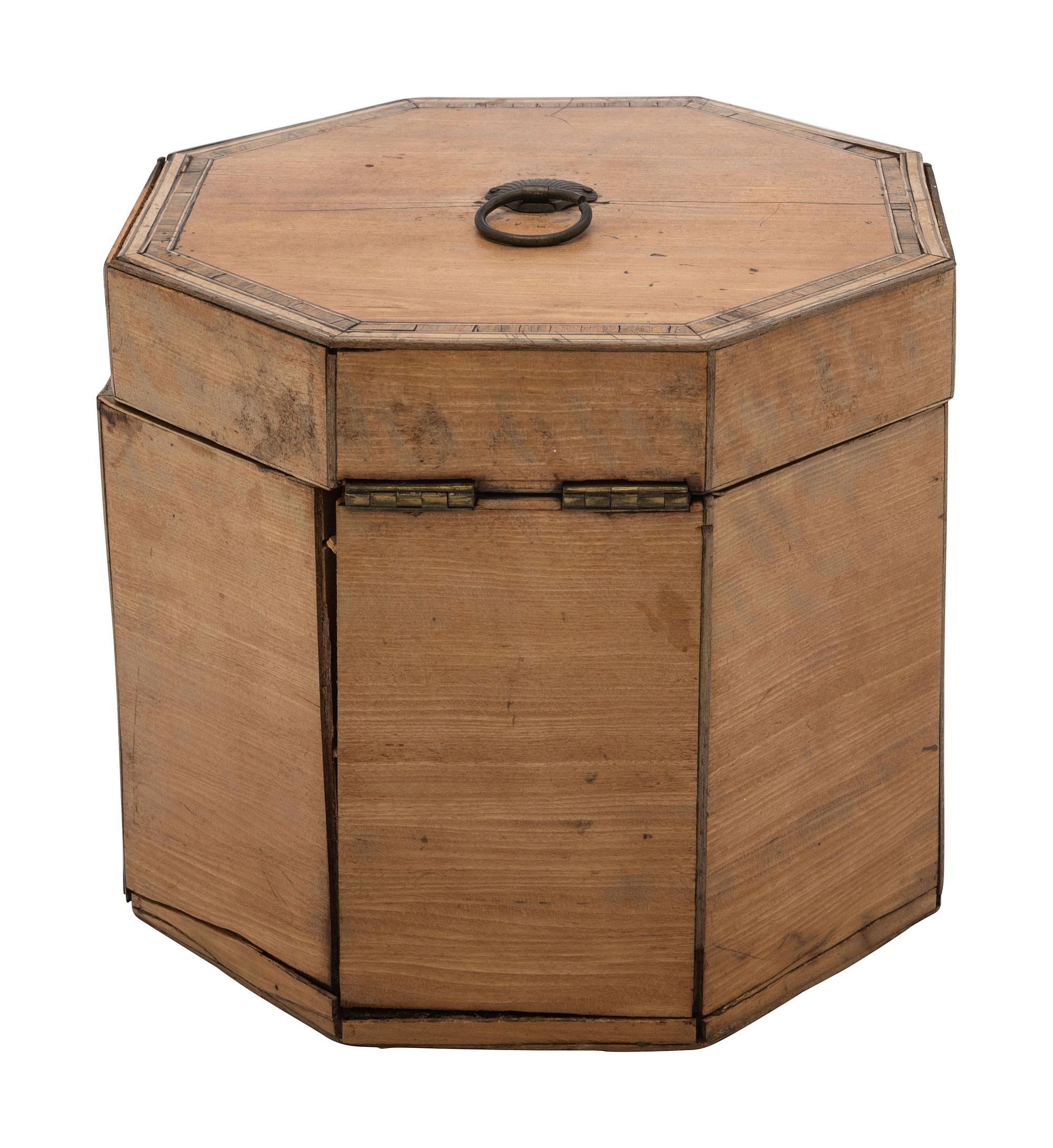 A George III Octagonal Walnut Tea Caddy with Satinwood Inlay