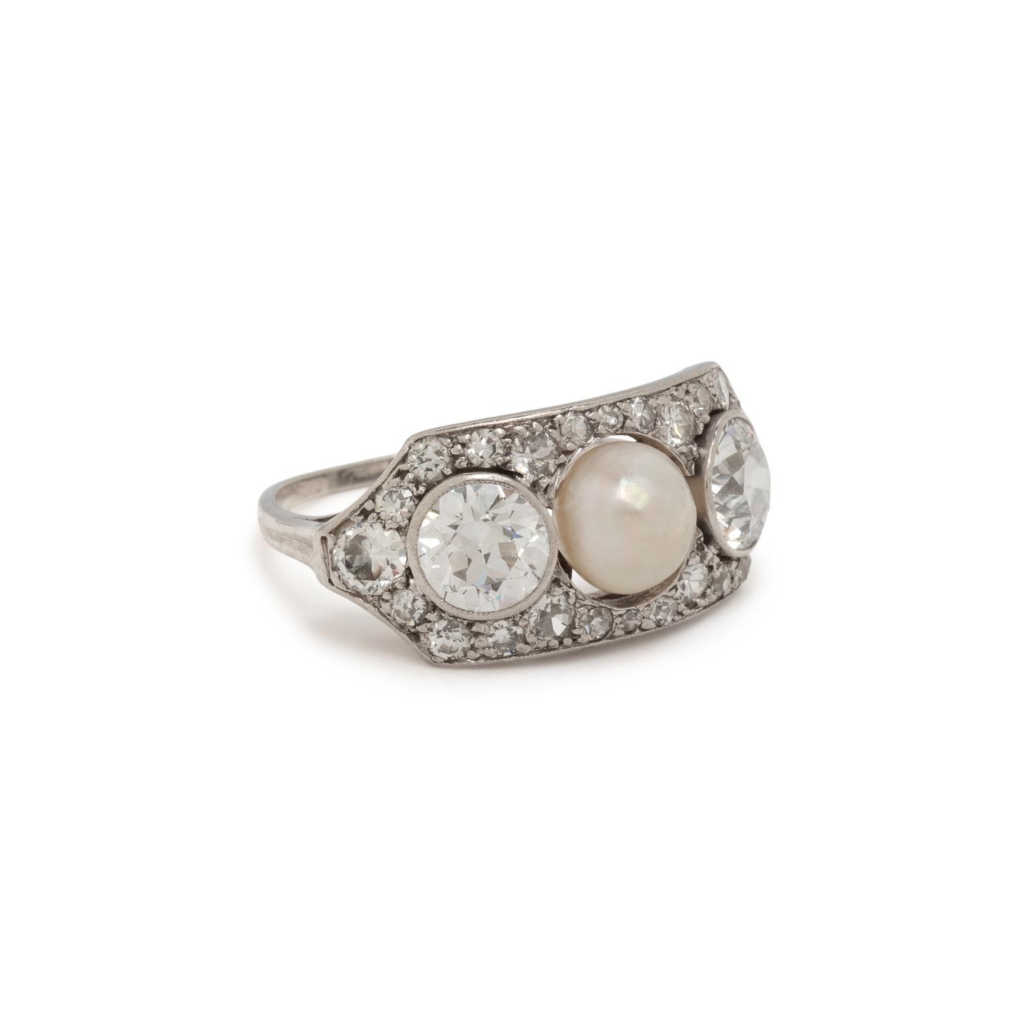 EDWARDIAN, CULTURED PEARL AND DIAMOND RING