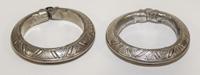 A Pair of Yemeni Silver Bangles Diameter of exterior 3 3/4 inches.