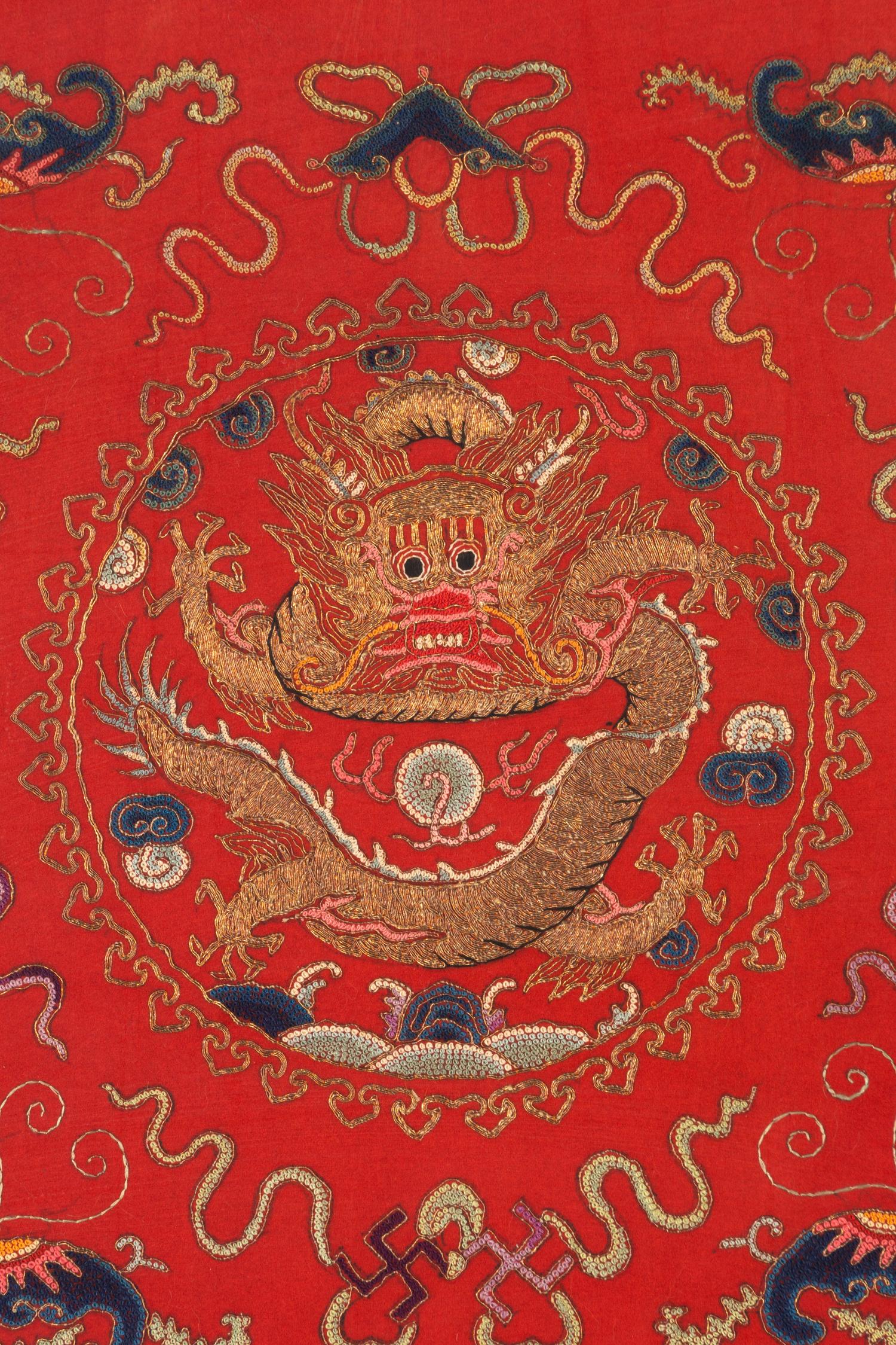 Three Chinese Embroidered Silk Panels