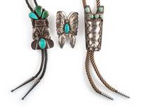 Navajo Silver an Turquoise Bolo Ties and Butterfy Pin