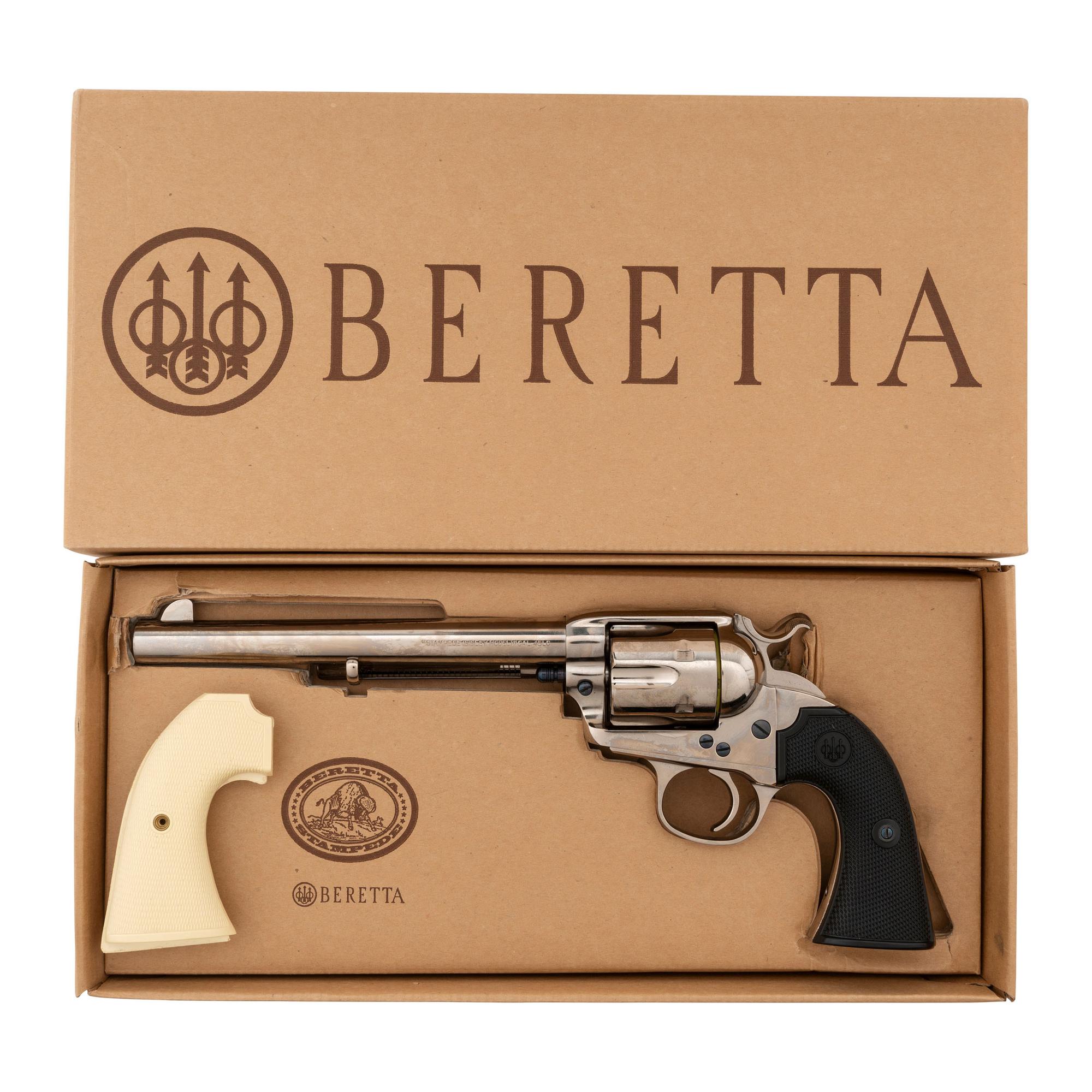*Uberti-made Beretta Stampede Replica 7.5" Nickel Colt Bisley Revolver in .45 Colt