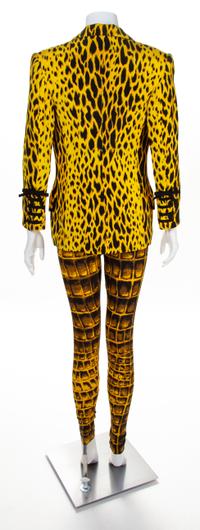 A Gianni Versace Animal Print Ensemble, Jacket and vest size 4, leggings size 42.