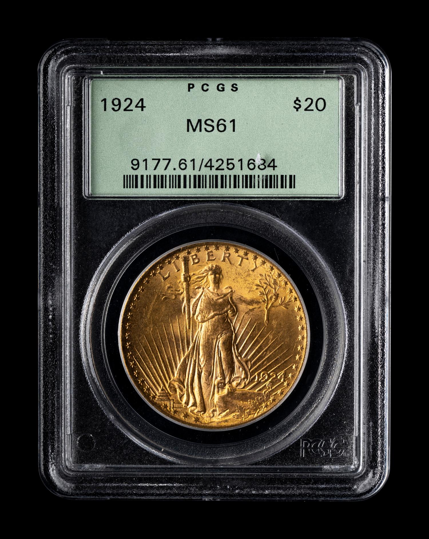 A 1924 Saint Gaudens $20 Gold Coin (PCGS MS61)