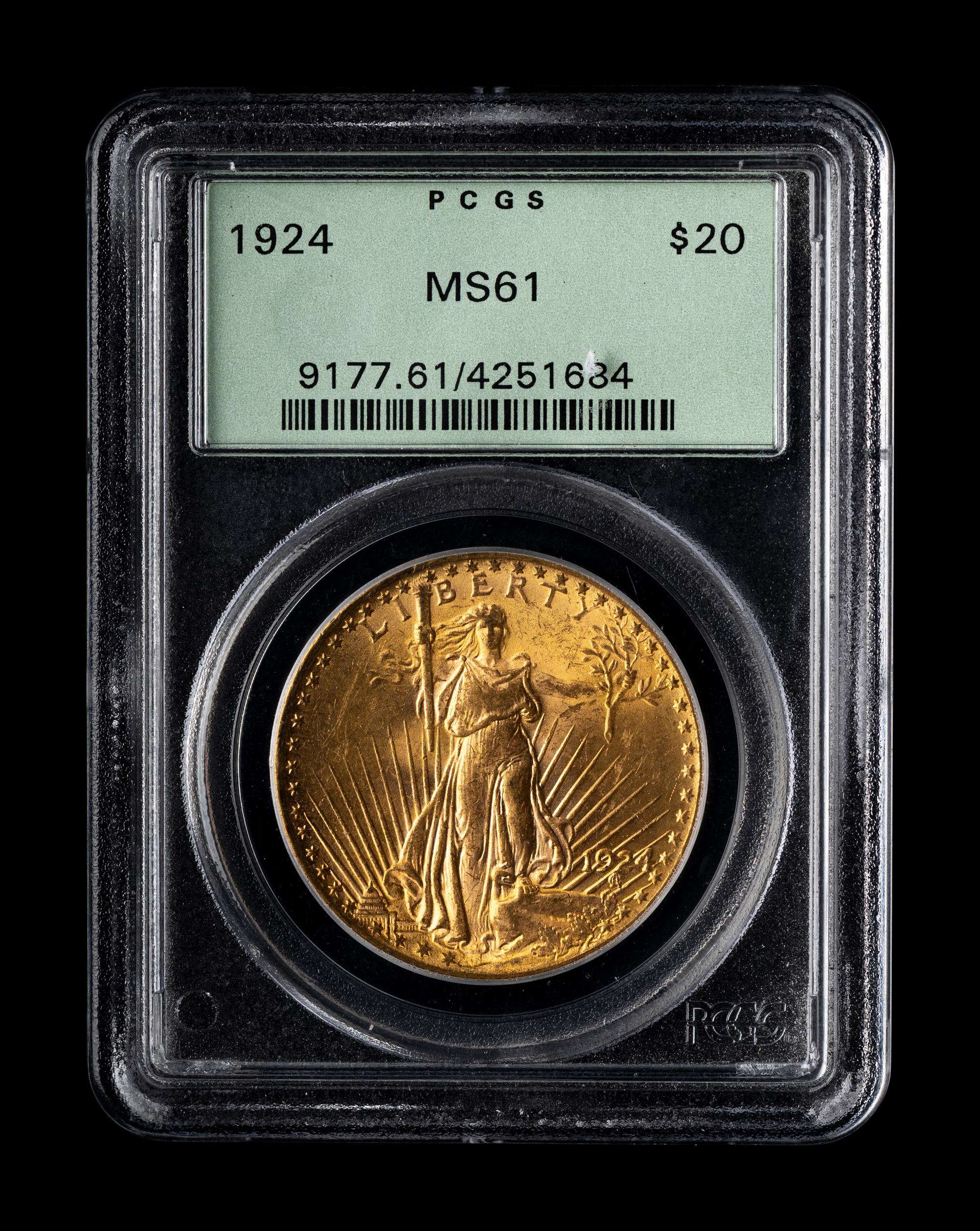 A 1924 Saint Gaudens $20 Gold Coin (PCGS MS61)