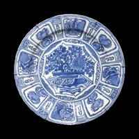 A Chinese Export Blue and White 'Kraak' Porcelain Charger, Ming Dynasty 明 青花外銷花籃圖克拉克式大盤