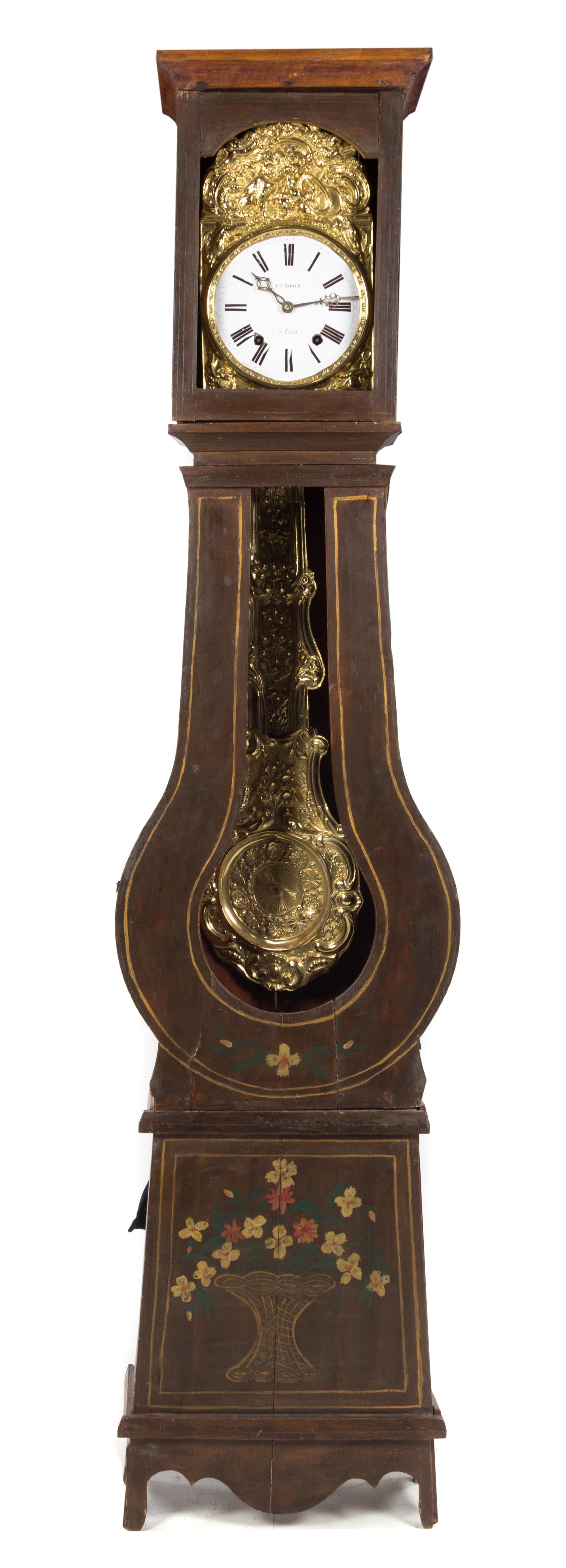 A French Painted Comtoise Clock Height 93 inches. — 19TH CENTURY