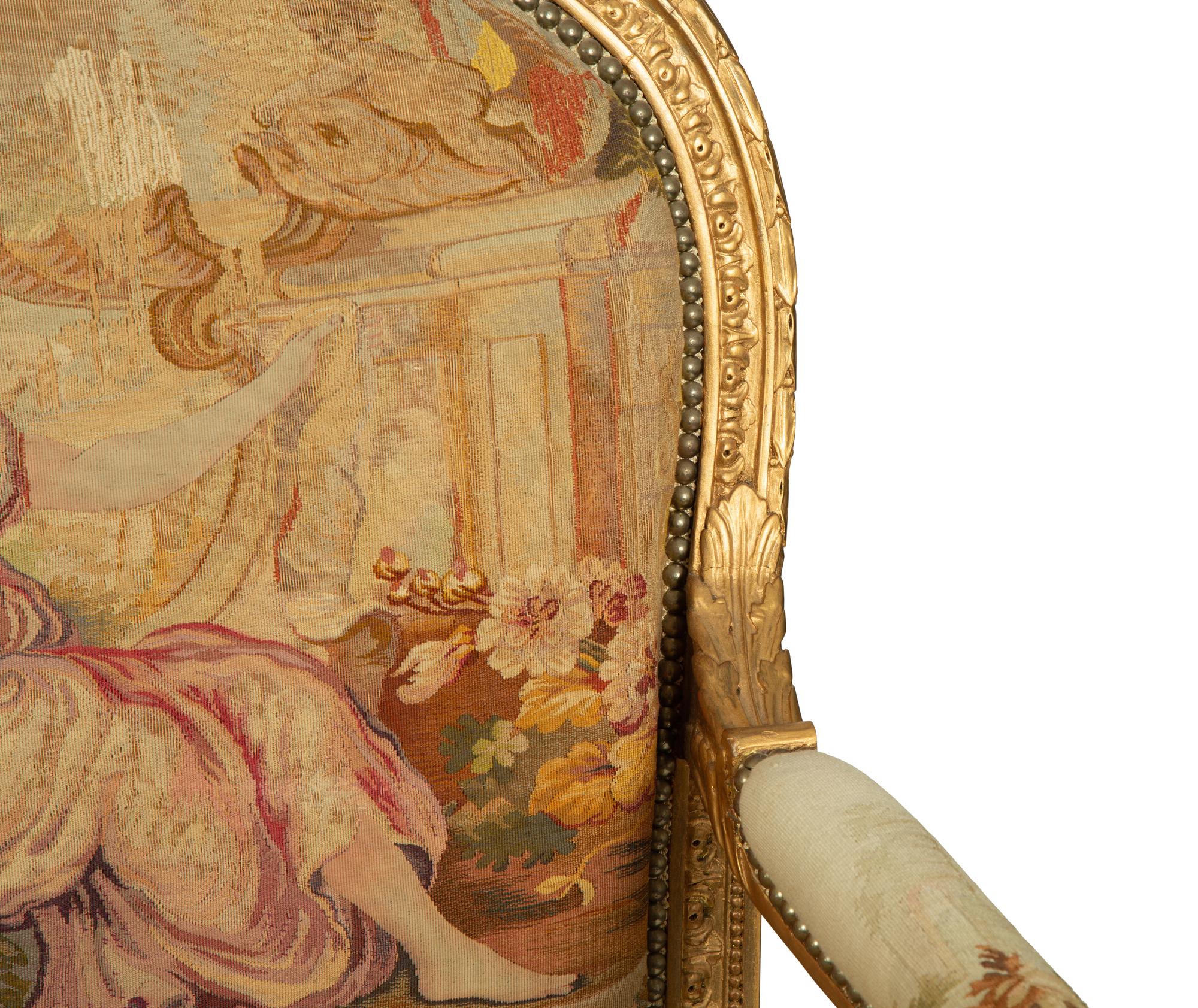 A Louis XVI Style Giltwood Settee with Tapestry Upholstery — 19TH CENTURY