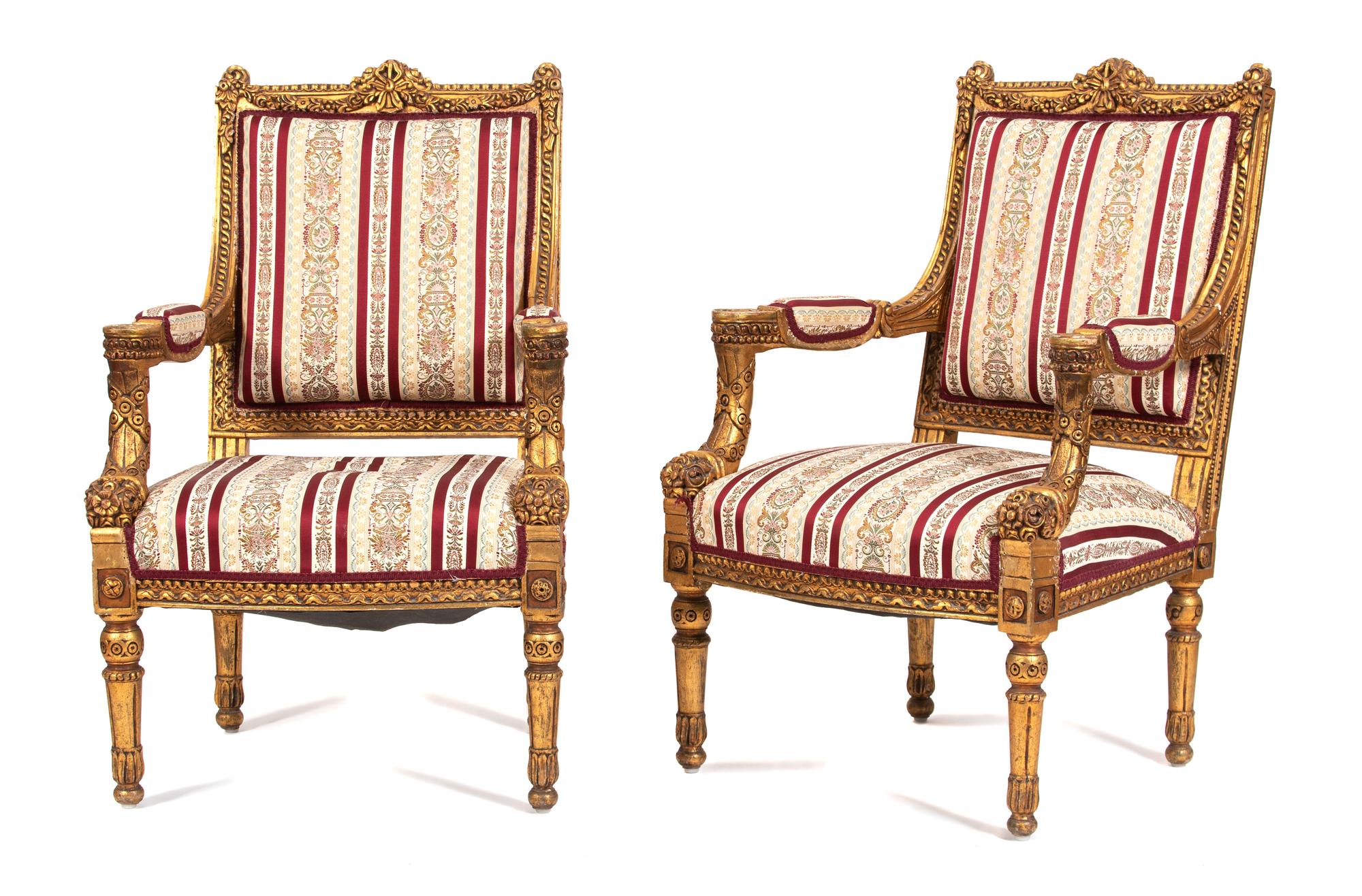 A Pair of Louis XIV Style Carved Giltwood Fauteuils — LATE 19TH/EARLY 20TH CENTURY