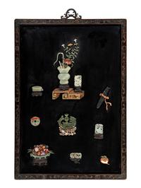 A Pair of Chinese Embellished Black Lacquered Wall Panels