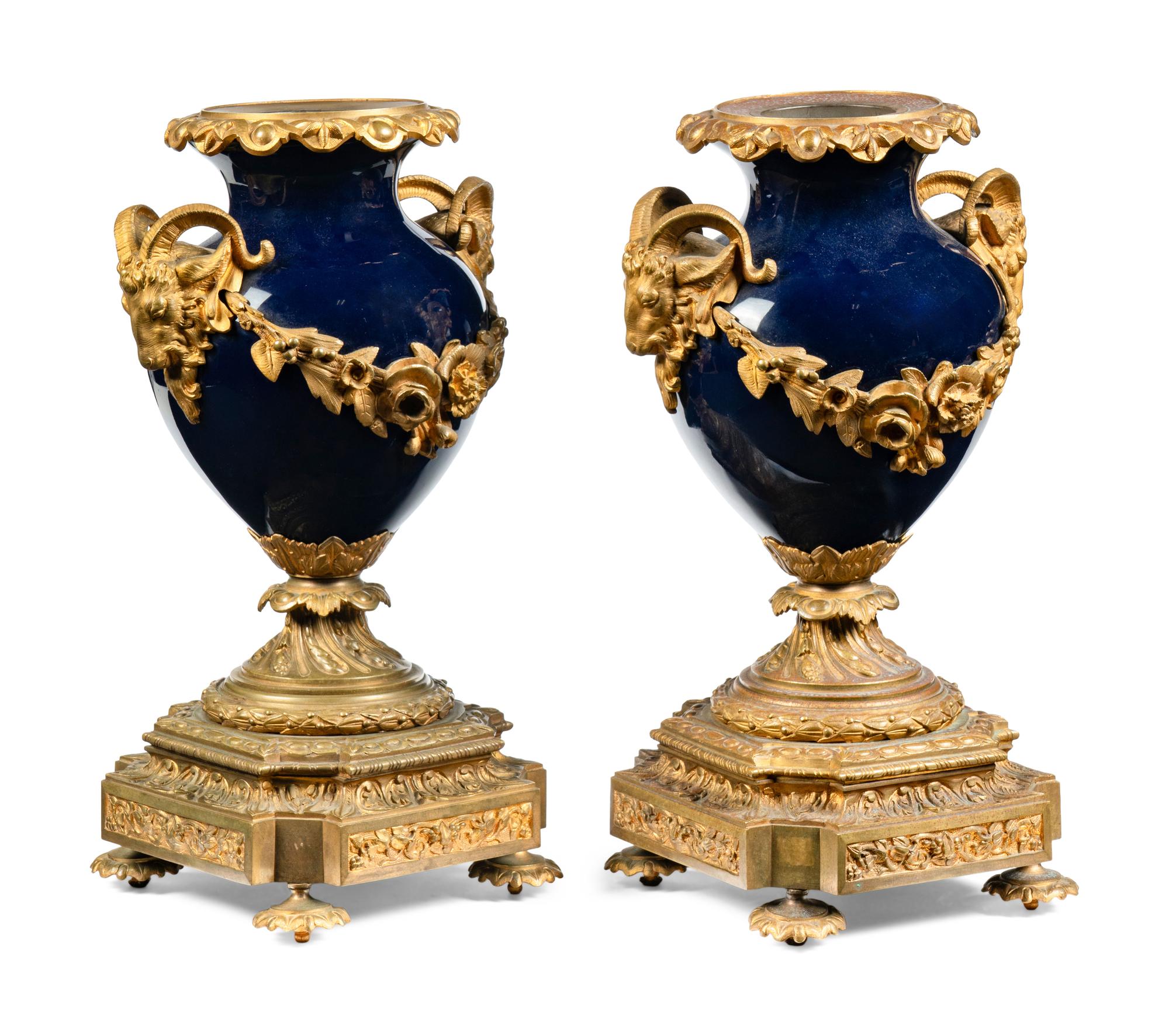 A Pair of Gilt Bronze Mounted Sèvres Style Porcelain Vases