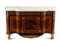 A Regence Style Marquetry Inlaid Gilt Bronze Mounted Marble Top Commode — 19TH CENTURY